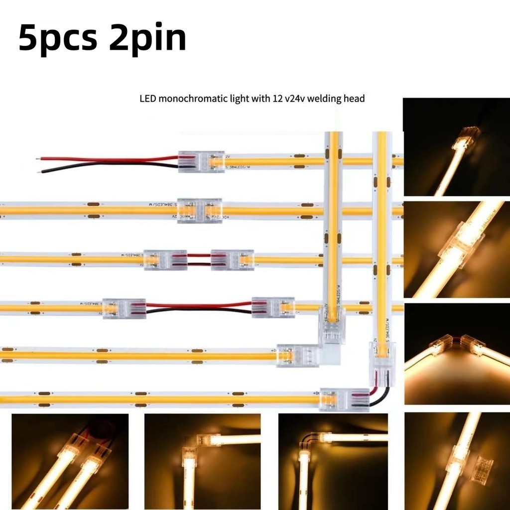 5pcs 8mm 2pin COB LED Strip Connector Tape Lights L Shape LED Corner ...