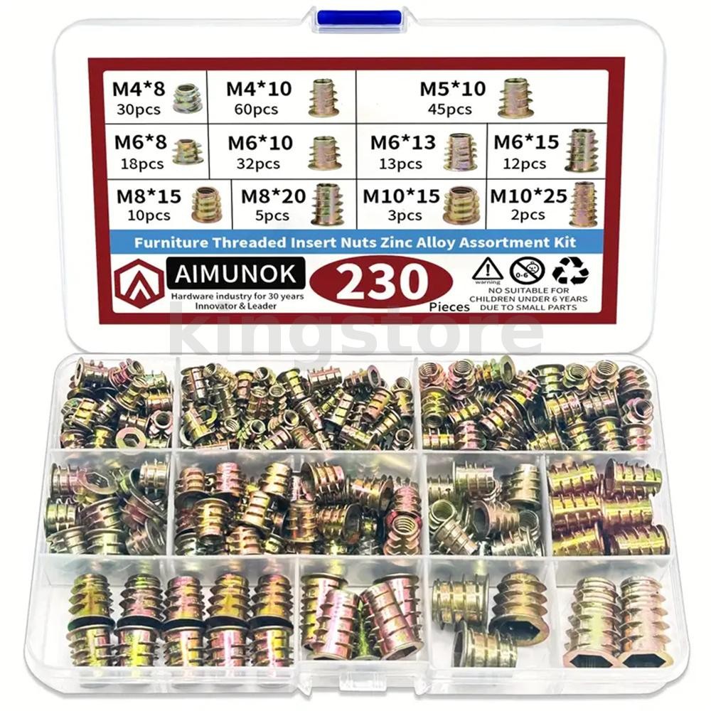 230pcs Threaded Wood Inserts Nuts Assortment Kit Nut Inserts with 11 ...
