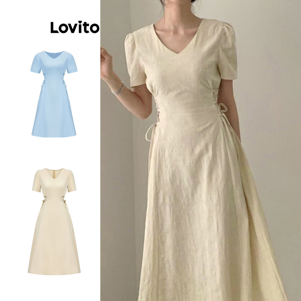 Lovito Elegant Plain Lace Up Dress for Women L74ED175(Multi-color ...