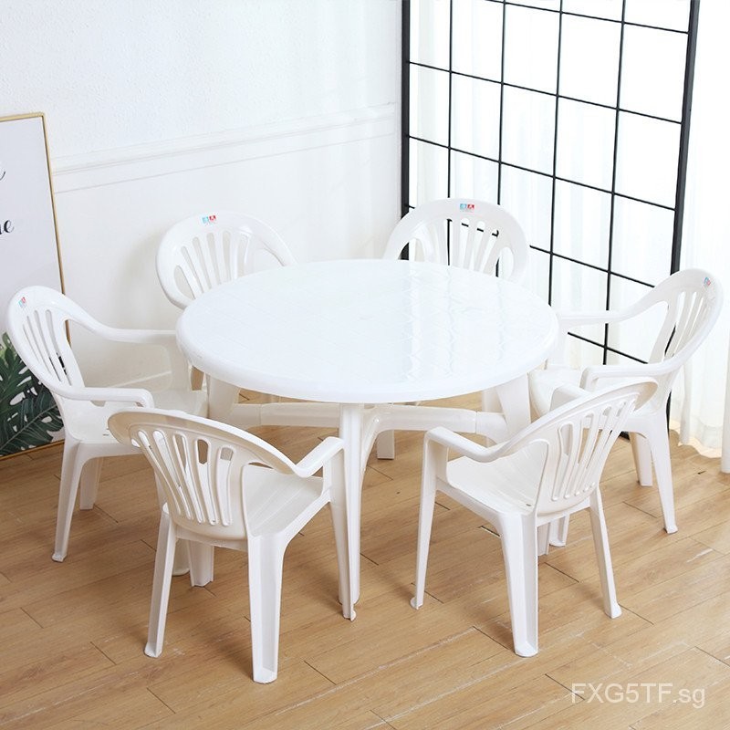 Thickened Plastic Dining Tables and Chairs Set Beach round Table Eight ...