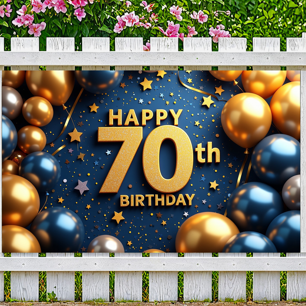 Happy 70th Birthday Banner Decorations for Men, Blue Gold 70 Birthday ...