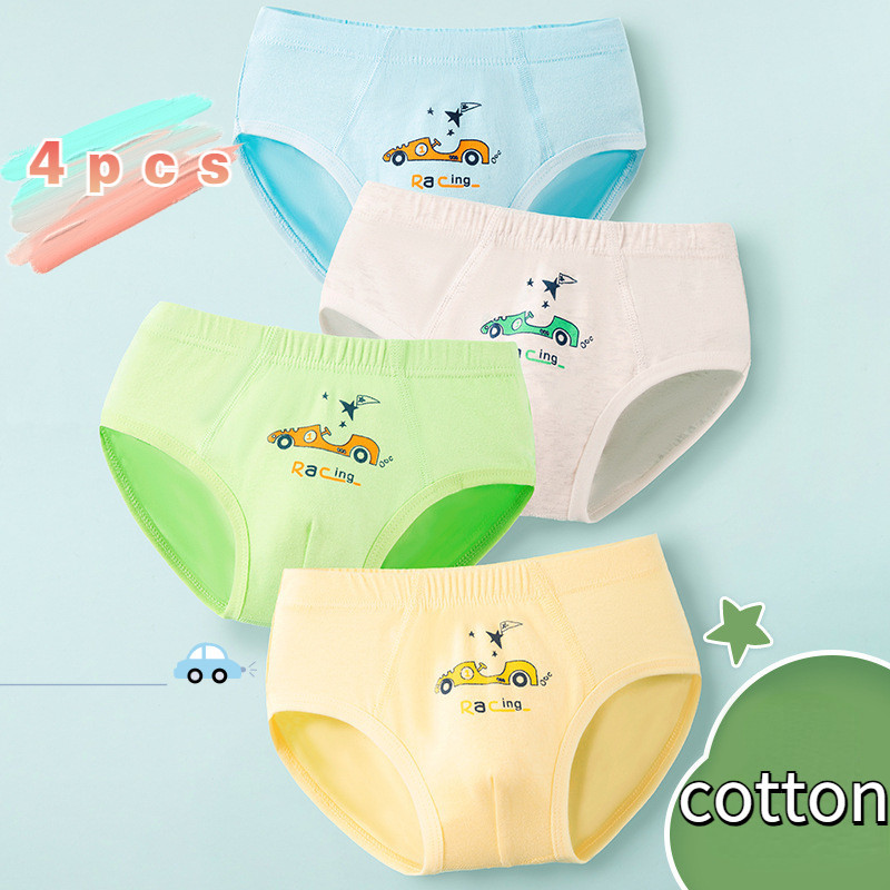 4pcs Kids Panties Boy Underwear Set Cartoon Car Printed Soft Cotton ...