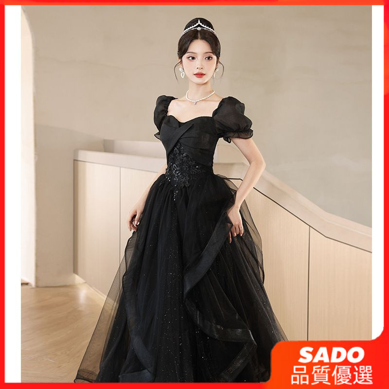 princess polly baby blue dress Chic A-line V neck Long Sleeve Prom Dresses Elegant Black Evening Gown –  SELINADRESS main image 0