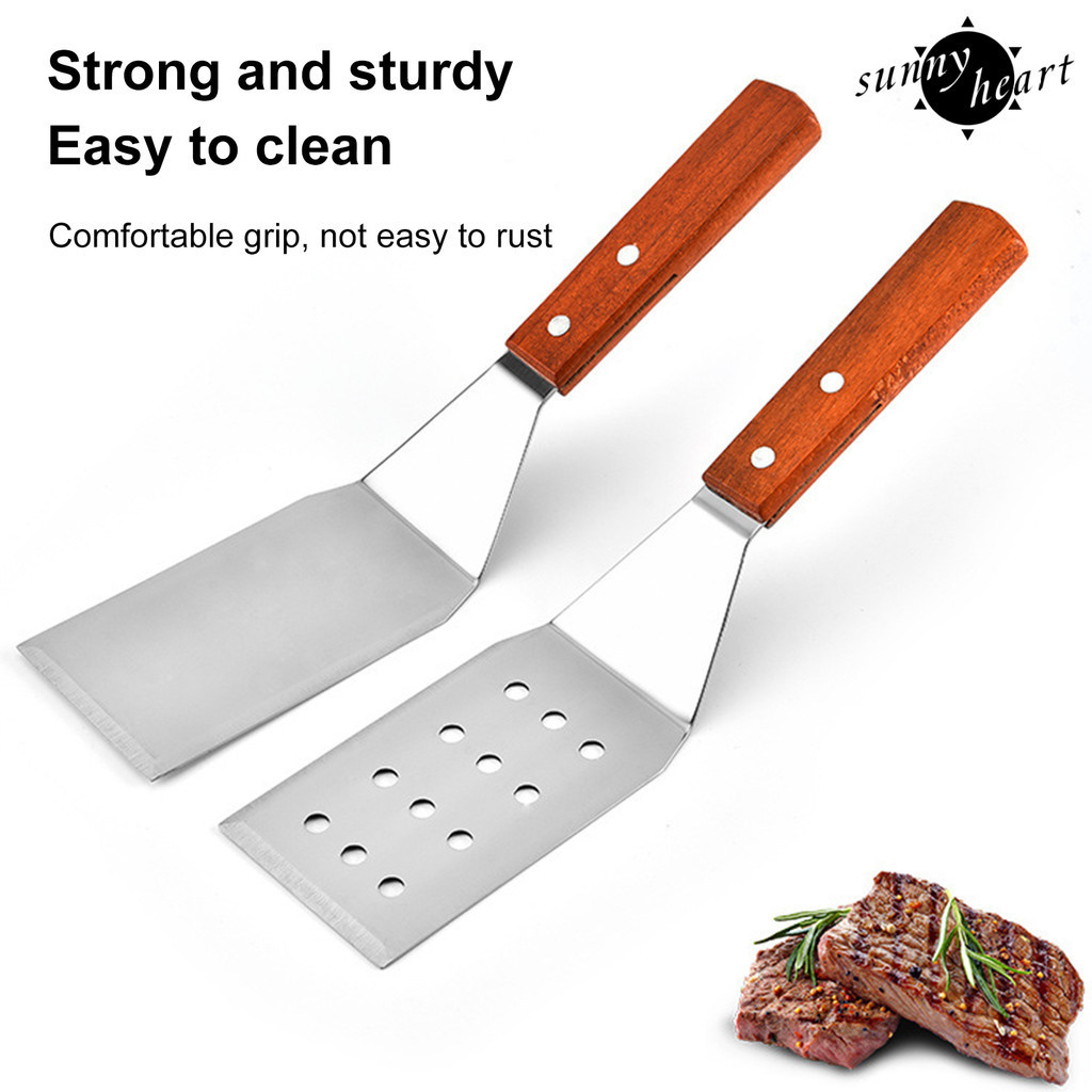 [SNNY] Stainless Steel Frying Spatula with Wooden Handle Non-stick ...