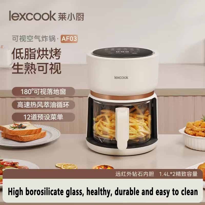 Lexcook Visual Air Fryer Multi Function 3L Transparent Mini Low Fat Less Oil High Borosilicate Small Electric Fryer