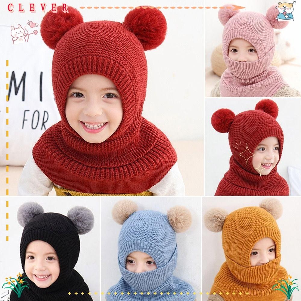 CLEVERHD Knitted Hat Cute One-piece Shawl Breathable Warm Hats | Shopee ...