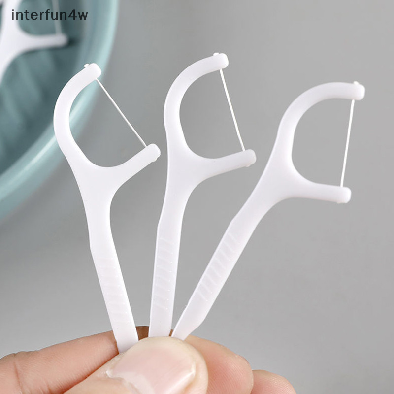 interfun4w 50/100pcs Boxed Disposable Floss Flosser Picks Oral Floss