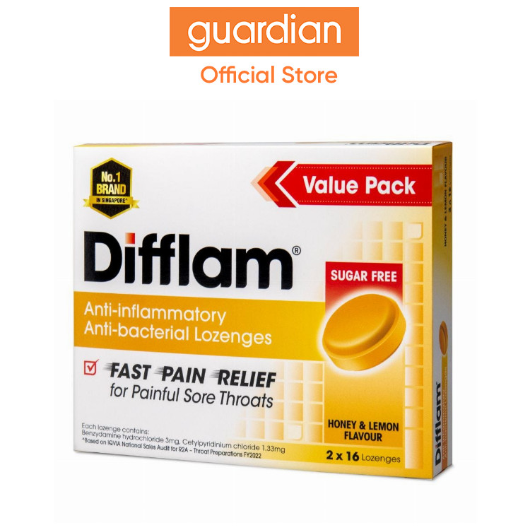 Difflam Anti-Inflammatory Anti-bacterial Honey Lemon Sugar Free ...