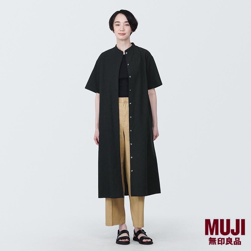 MUJI Ladies Cool Touch Broadcloth Stand Collar S/S Dress Shopee
