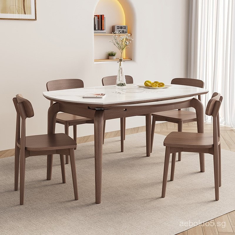 Solid Wood Rock Slab Dining Table Extendable for Home Small Apartment ...