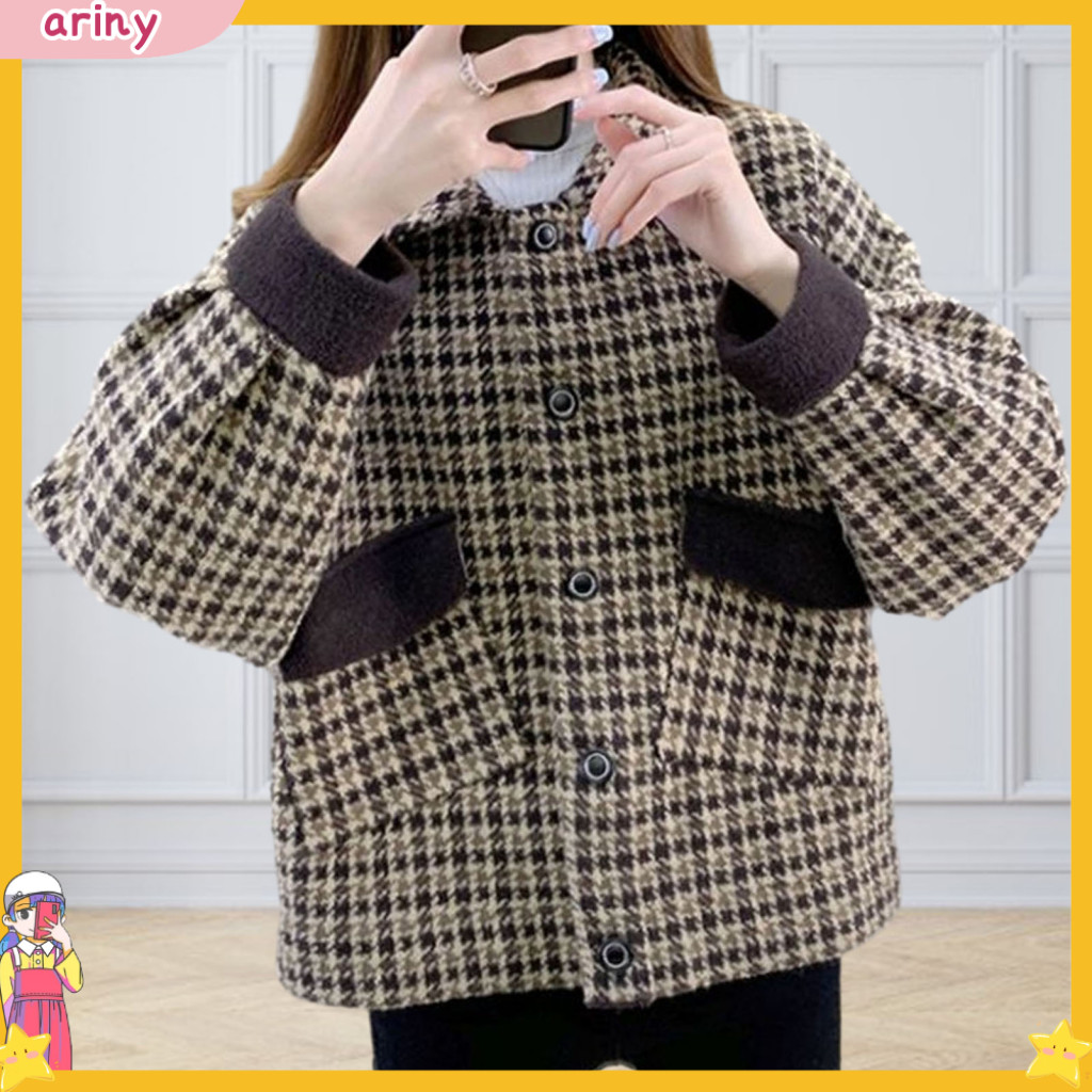ARINY| Women Solid Color Jacket Single-breasted Women Coat Plaid Print ...
