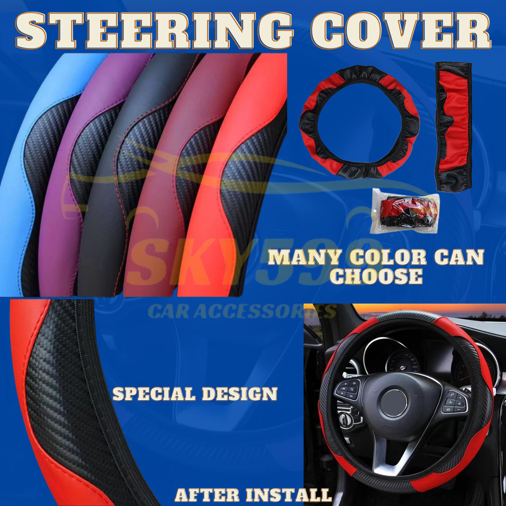 Universal Car Steering Cover Carbon 6D PU Leather Steering Wheel Cover