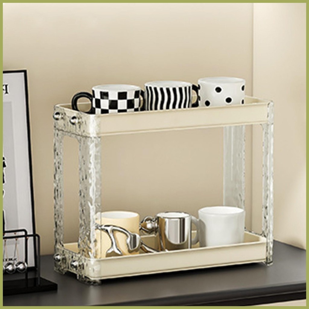 Shelf for Desk 2 Layer Creamy Desktop Rack Open Design Stable Space ...