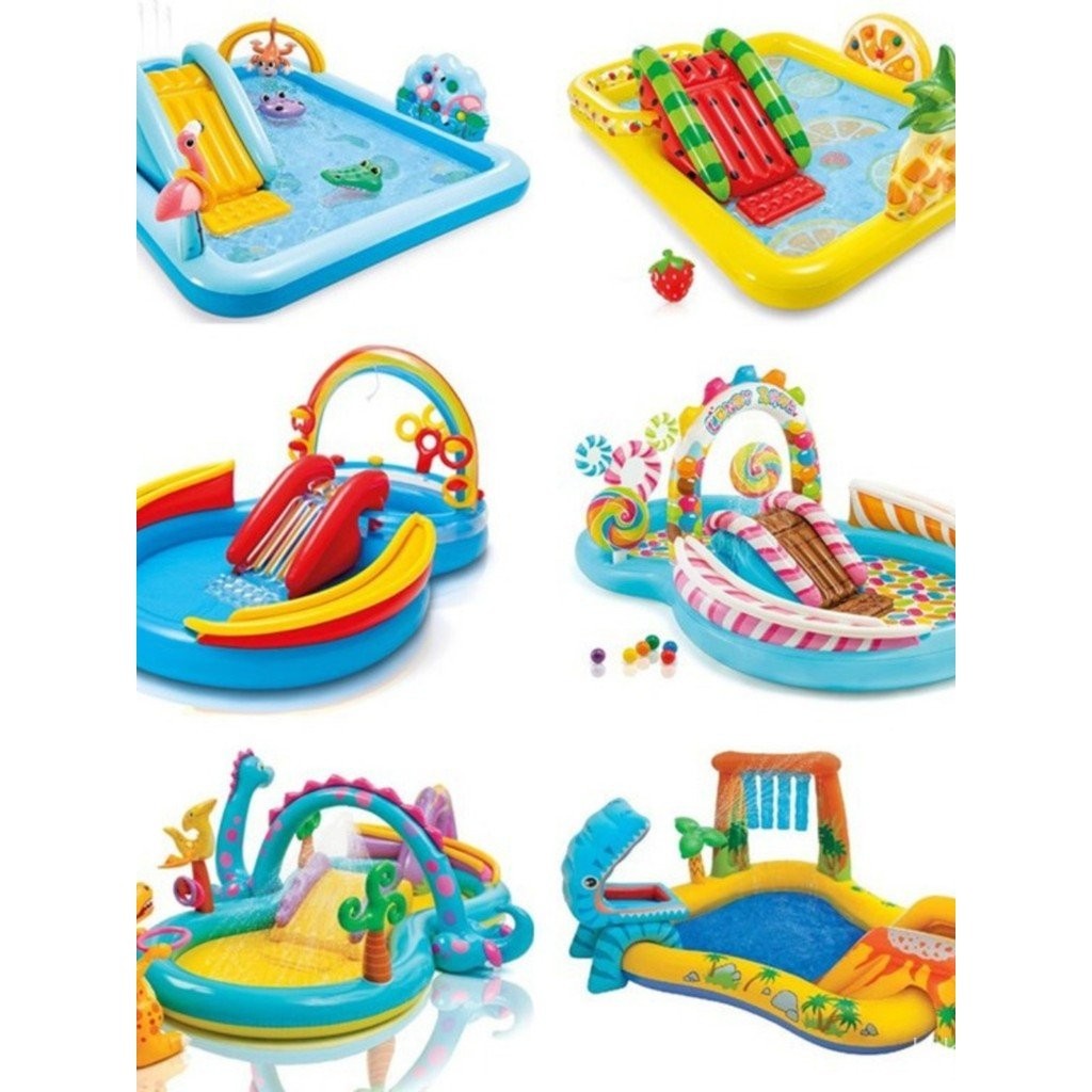 INTEX Rainbow Flamingo Pool Home Water Spray Pool with Slide Castle ...