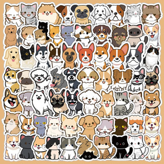 100PCS Cartoon Cute Hand Drawn Cats and Dogs Waterproof Graffiti ...