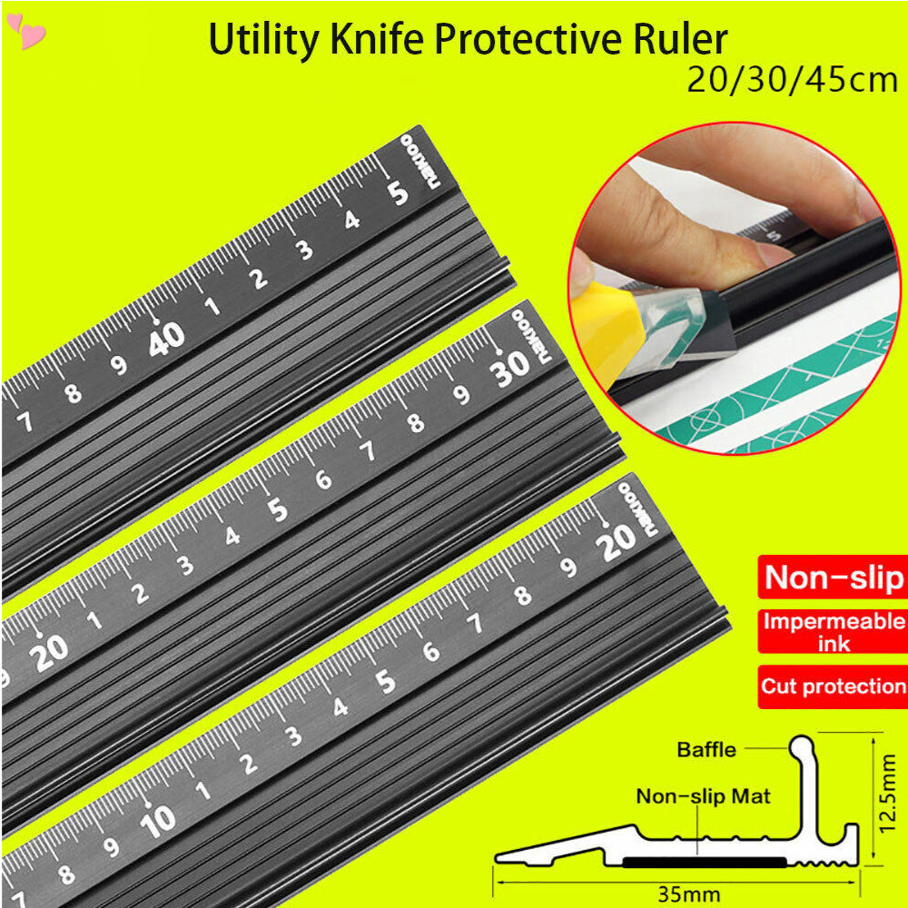 20/30/45cm Non-slip Zine Alloy Ruler L-Type Cutting Ruler Aluminum ...