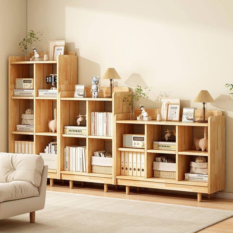 Solid wood bookshelf, floor to floor storage rack, low cabinet, storage ...
