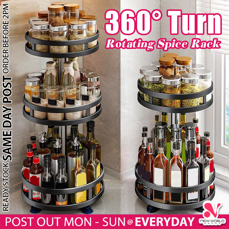 𝗘𝗔𝗦𝗜𝗟𝗬 𝗟𝗢𝗖𝗔𝗧𝗘 》360° Rotating Spice Rack Condiment Jar Seasoning Bottle ...