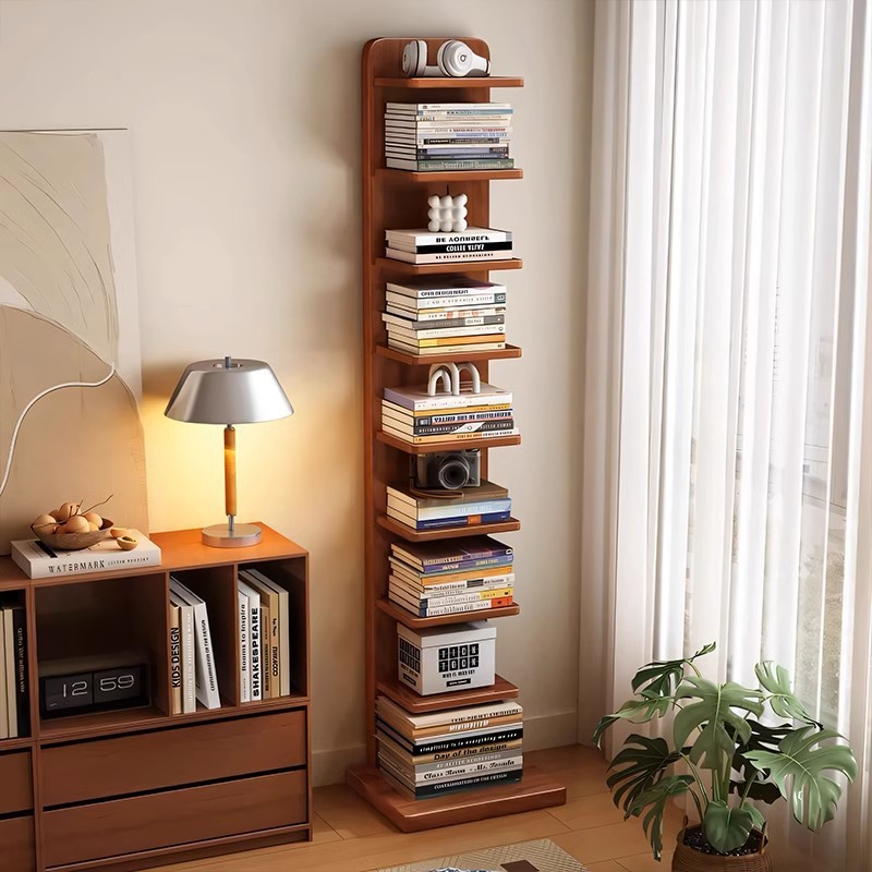 [in stock] All Solid Wood Bookshelf Floor-standing Multi-layer Storage ...