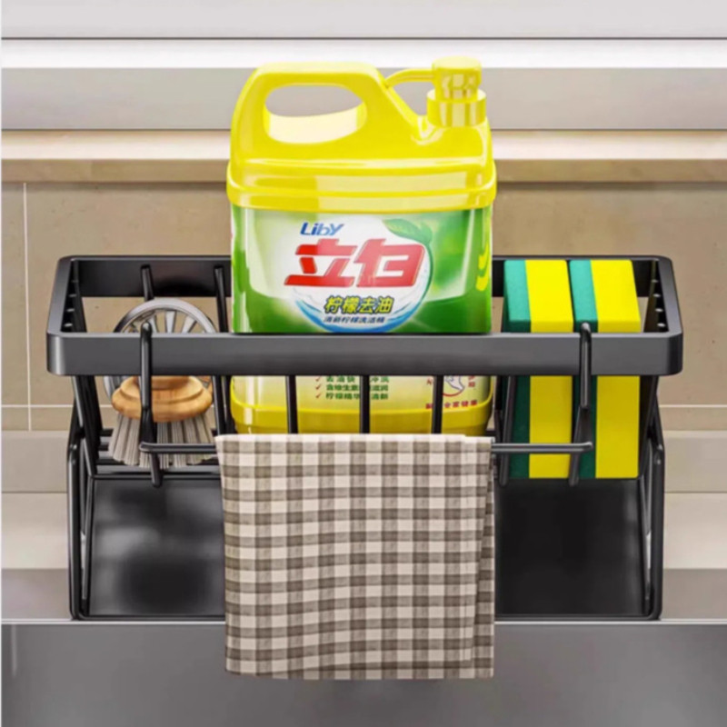 Kitchen Multi-Function Shelf Rag Rack Sink Faucet Free Hole Drilling ...