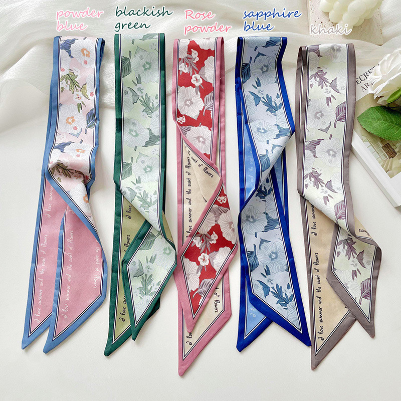 Thin Narrow Strip Small Silk Scarf Women's Spring Summer Korean Style ...