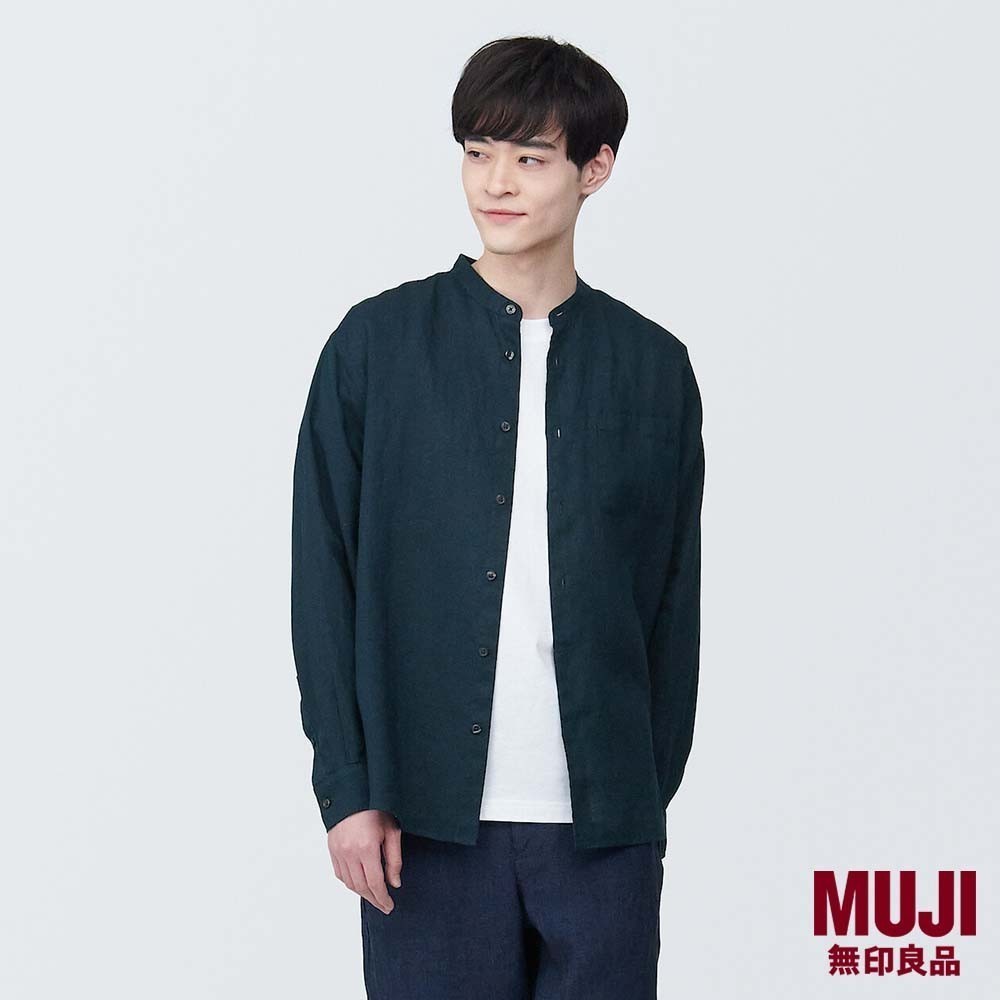 MUJI Men Linen Washed Stand Collar L S Shirt Shopee Singapore