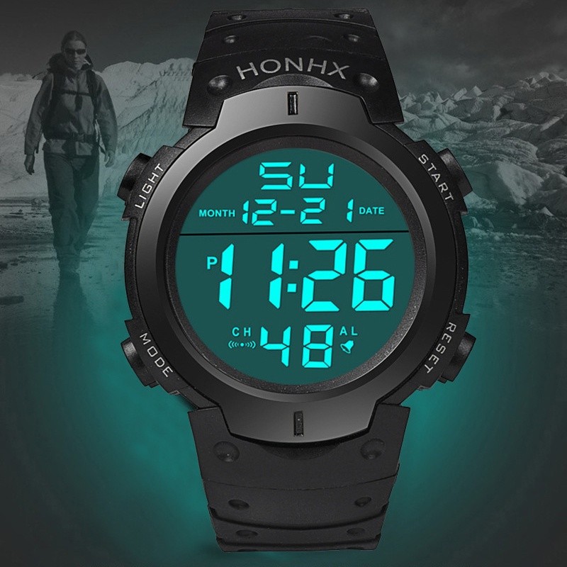 BlessU Men Watch Waterproof Silicone LED Digital Stopwatch Date Rubber ...