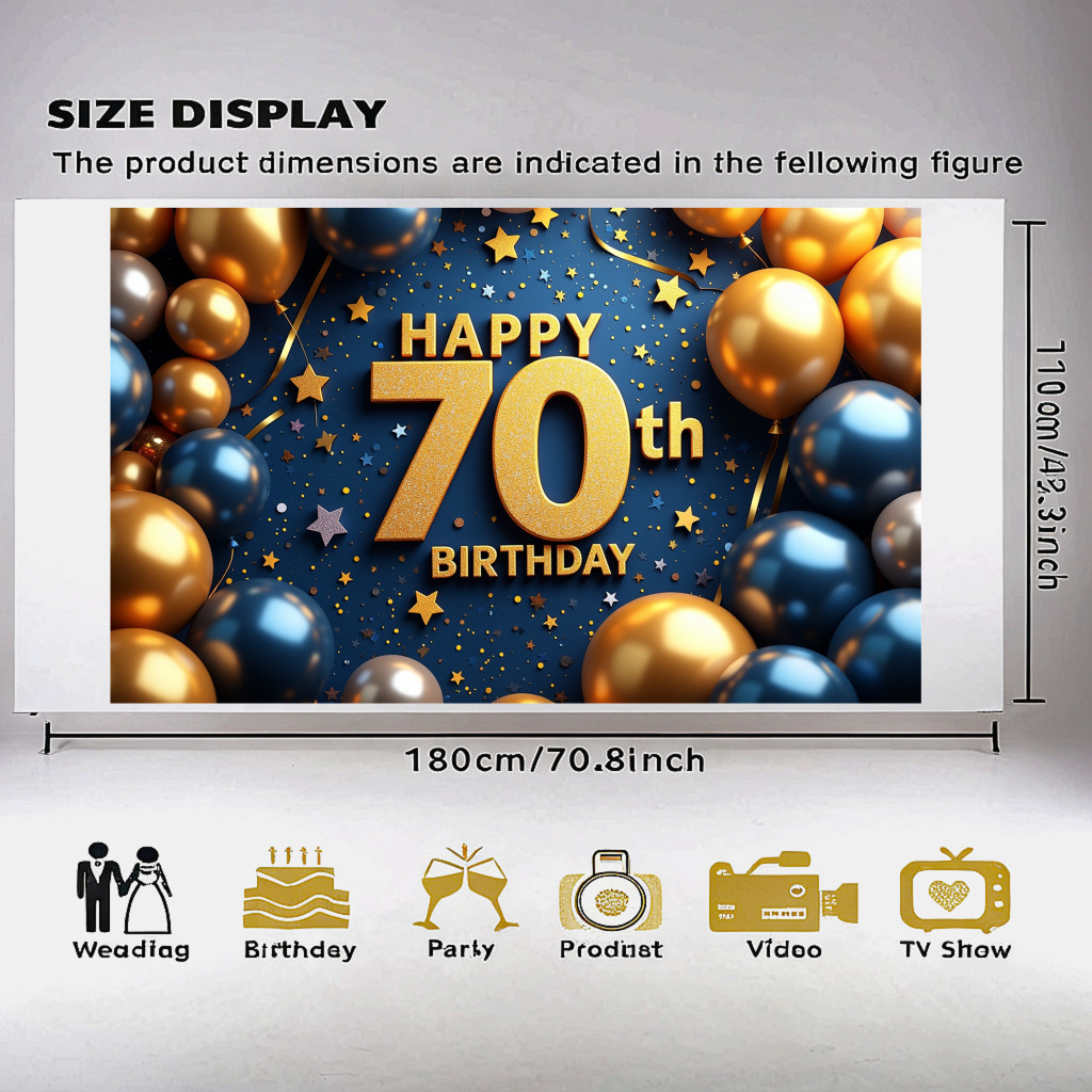 Happy 70th Birthday Banner Decorations for Men, Blue Gold 70 Birthday ...