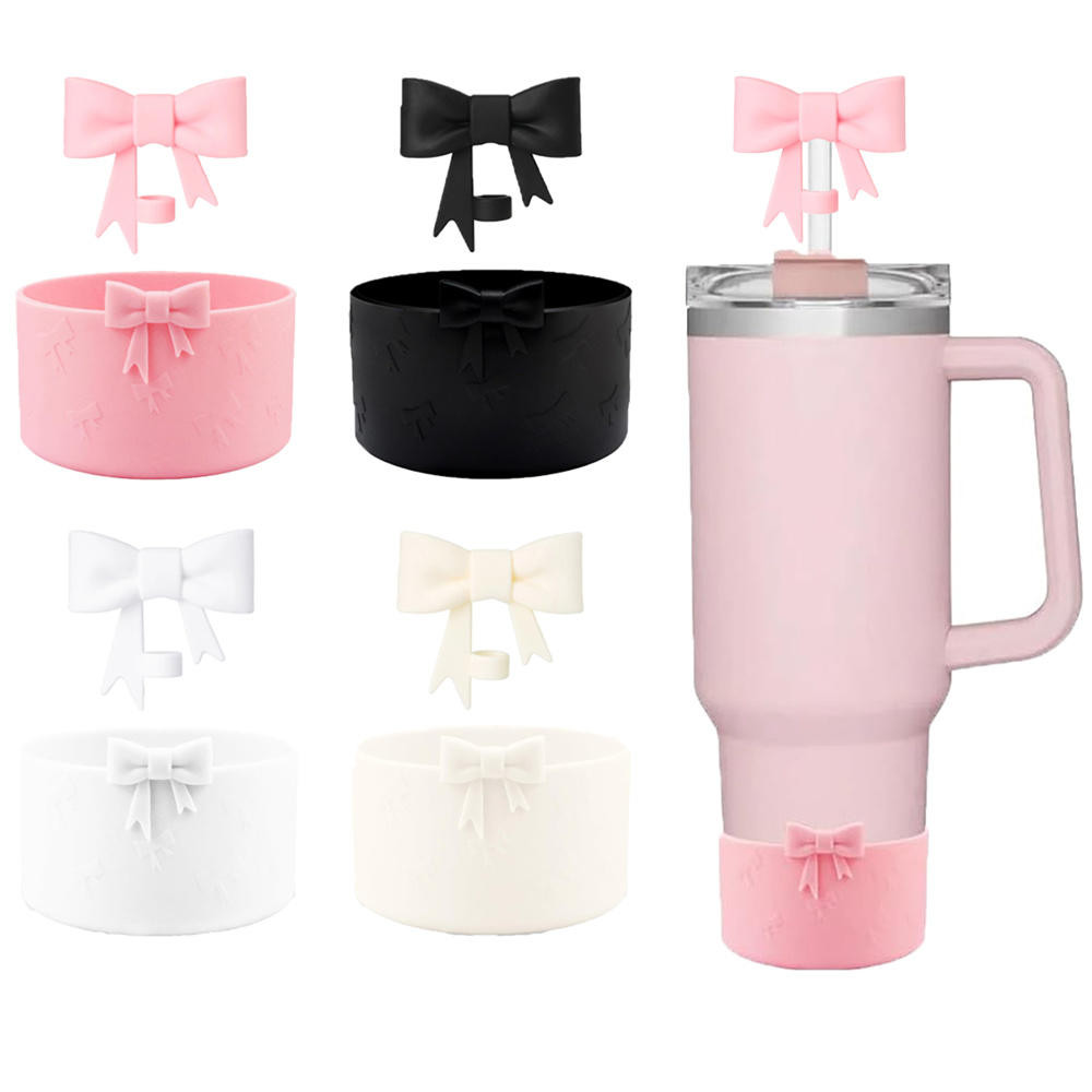 Silicone Bow Straw Covers Cap Toppers+Boot Compatible with Stanley Cups ...
