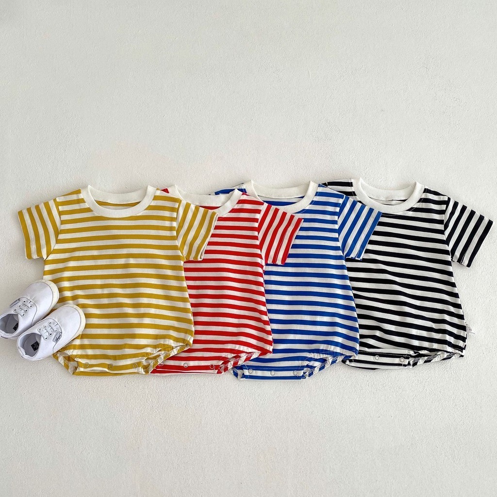 2024 Summer Baby Romper Short-Sleeved Striped Romper Casual Boys Girls ...