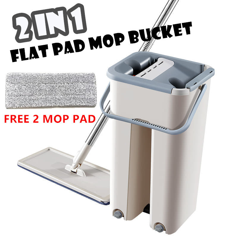 New Mop Self-Wash And Squeeze Dry Flat Mop Lantai With Bucket 2 Mop ...