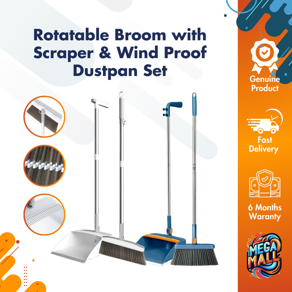 Rotatable Broom with Scraper & Wind Proof Dustpan Set [ Sweeping ...
