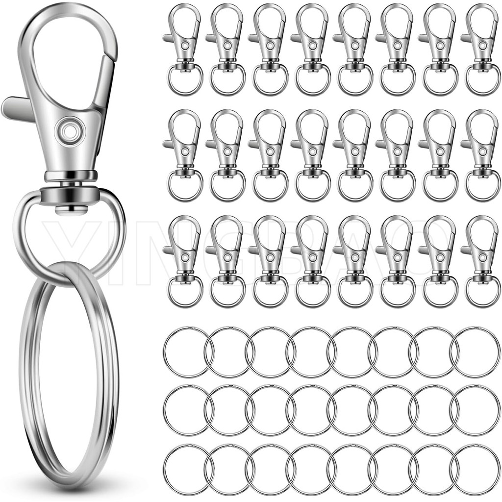 50PCS Key Ring Swivel Connector Carabiner Silver Plated Lobster Clasp ...