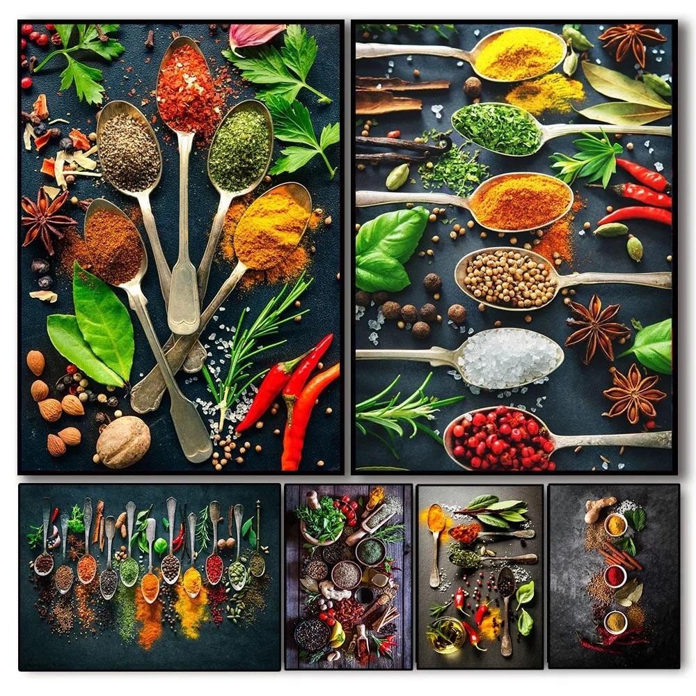 Herbs Spices Cooking Canvas Painting Nordic Home Decor Restaurant ...