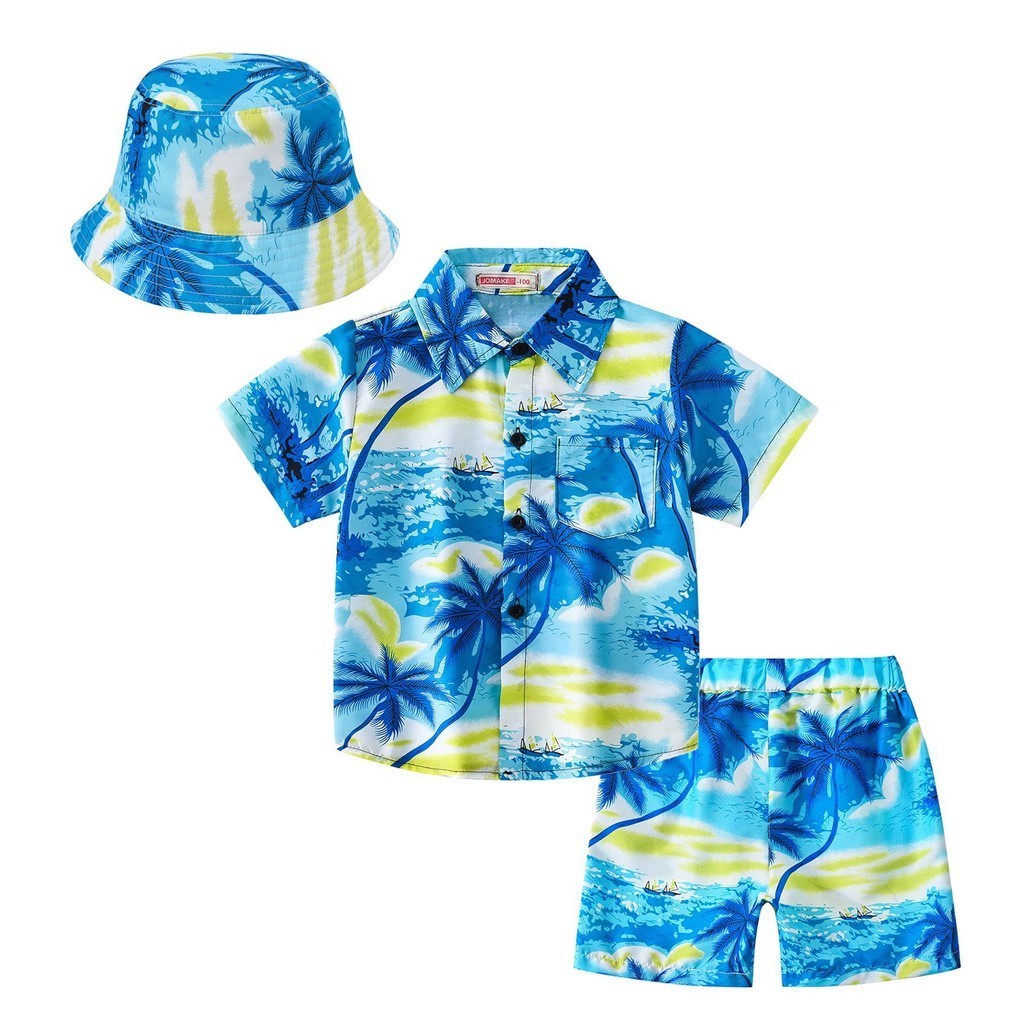 2 14Y Hawaiian Terno for Kid Boy Terno Baby Boy Outfit hawaiian Shirt top Shorts Hat Children Clothes Set Summer Beach Holiday Outerwear Photograph Baju Hawaii Budak Lelaki Shopee Singapore
