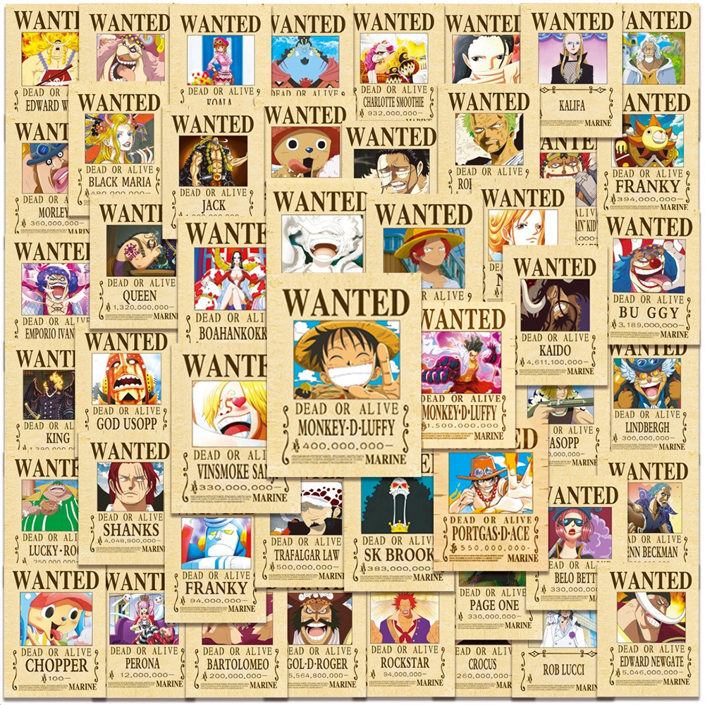 One Piece Wanted Series 01 Stickers 50Pcs/Set DIY Fashion Waterproof ...