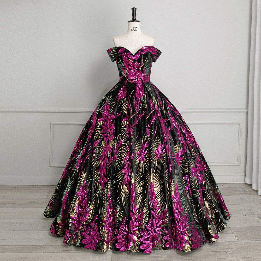 Purple Dress 2025 New Style Art Test Solo Puff Skirt One-Shoulder ...