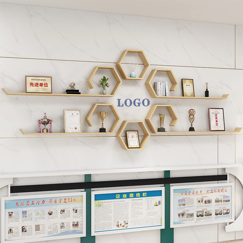 [in stock] Hexagonal Wall Shelf Honor Wall Display Rack Background Wall ...