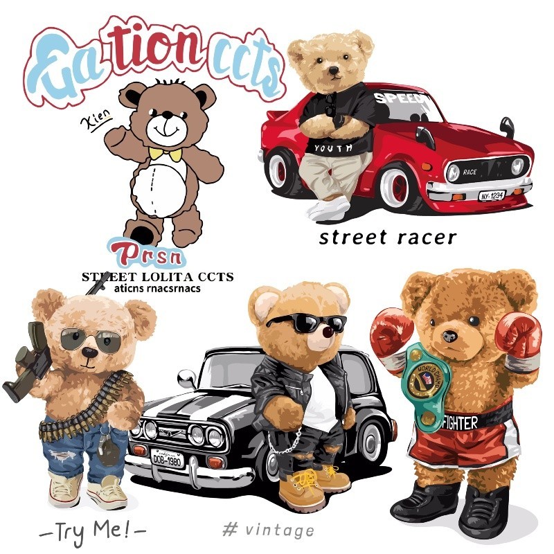 Hot selling teddy bear cartoon, heat transfer printing, hot stamping ...