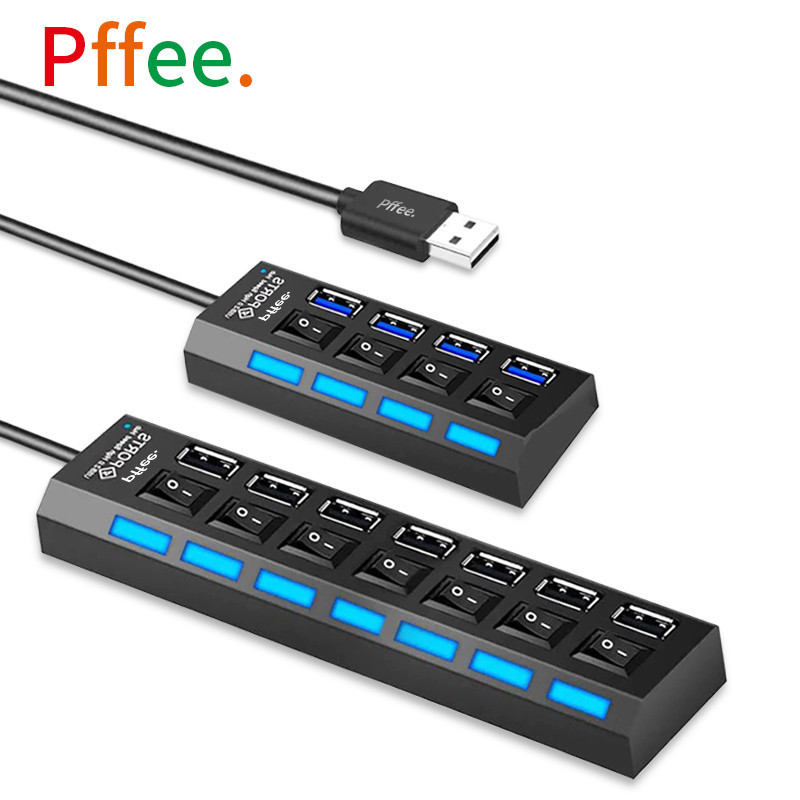 Pffee HUB USB 2.0 Extension Plug Socket 4 7 USB Splitter With LED ...