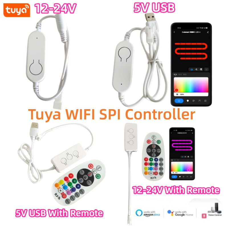 DC12V-24V /5V USB Tuya WiFi SPI LED Controller with RF Remote Smart ...