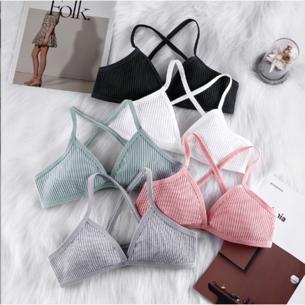 Seamless Cotton Women Bra Unlined Thread Bralette Cross Strap Beauty ...