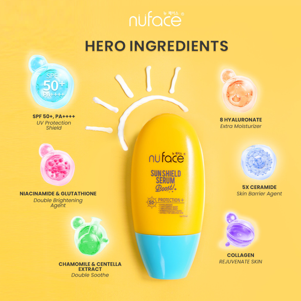 Nuface Sun Shield Serum Boost Protection SPF 50+ PA++++ 50ml Nu Face / Merah Jingga Official - Gambar 2