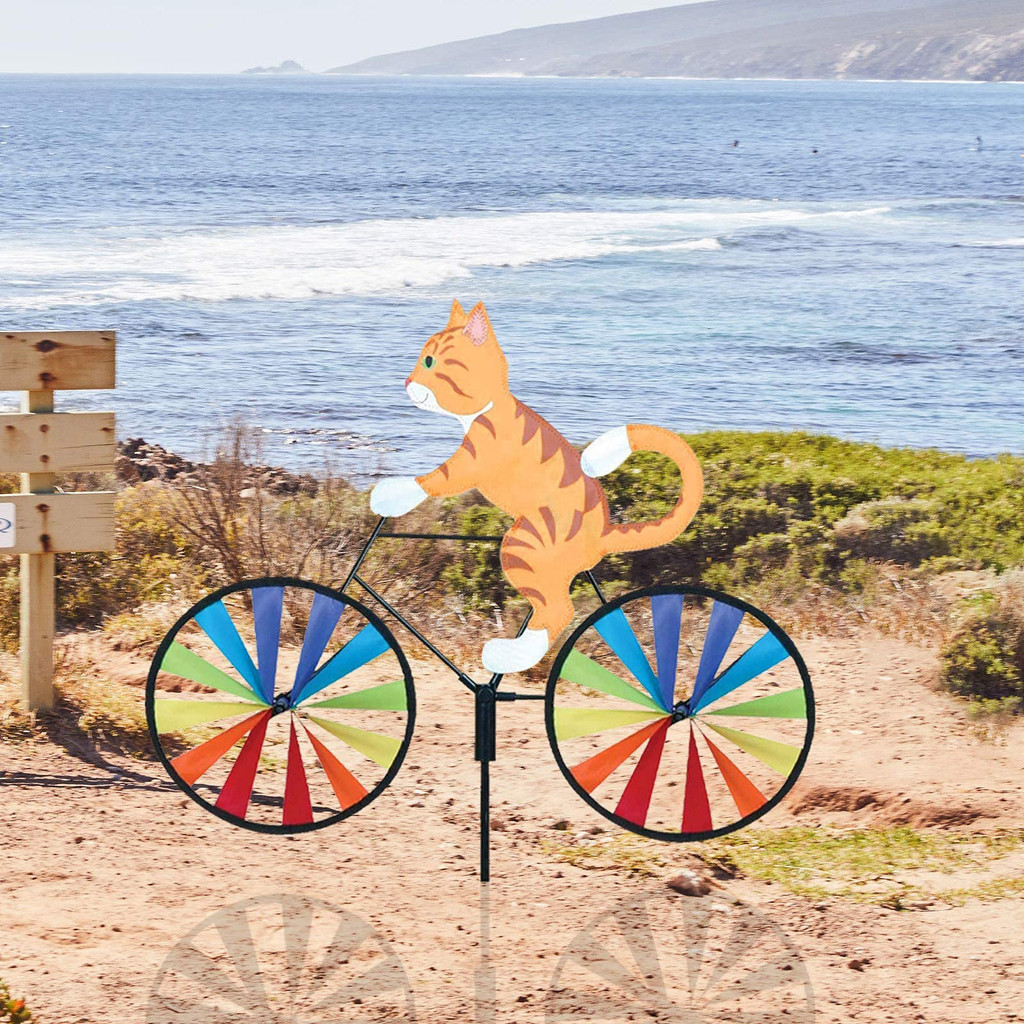 Cat Bicycle Wind Spinners Yard Garden Lawn Decor Kids Outdoor Toys ...