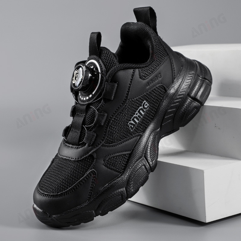 ANINGBOY Sepatu anak laki-laki hitam tanpa tali sepatu olahraga untuk pelajar sneakers kids fashion