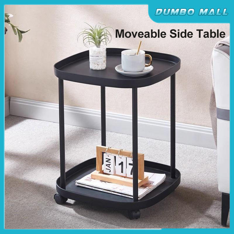 Side Table with Wheels Moveable Sofa Bedside Table Rack Bedroom Living ...