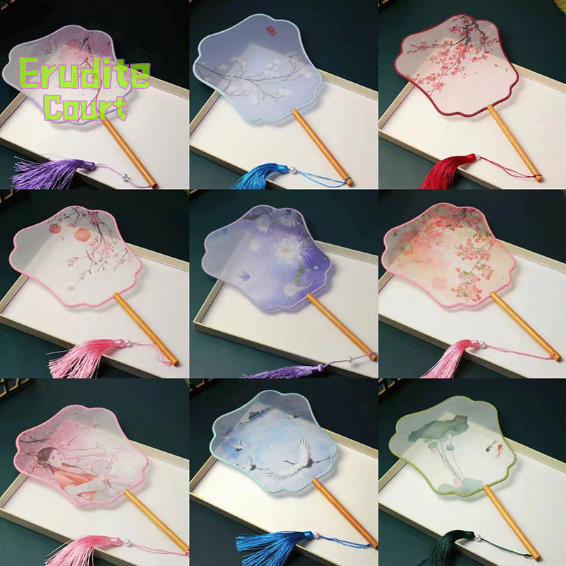 [EruditeCourtS] Chinese Banana Hand Fan Vintage Pring Silk Fan Ancient ...