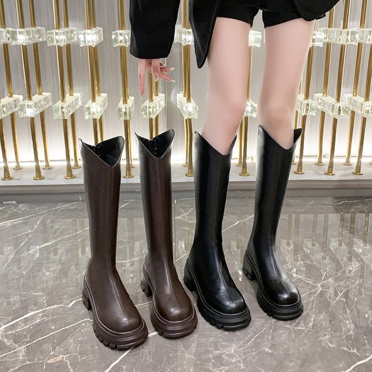 Muffin below the Knee Long Boots Female Round Head Thick Bottom High ...