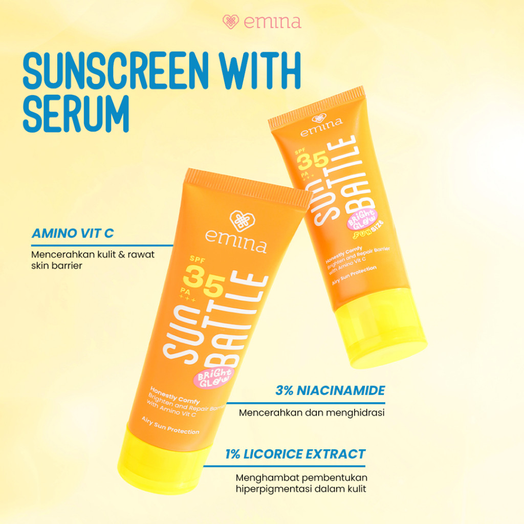 Emina Sun Battle Bright Glow SPF 35 PA+++ - Sunscreen Wajah / Merah Jingga Official - Gambar 2