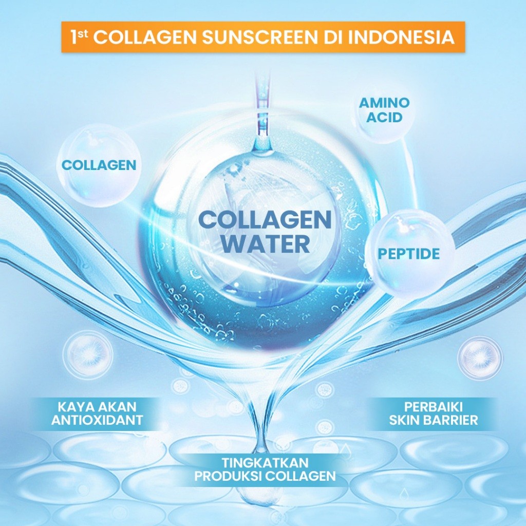 Hanasui Collagen Water Sunscreen SPF 50 30ml / Merah Jingga Official - Gambar 4